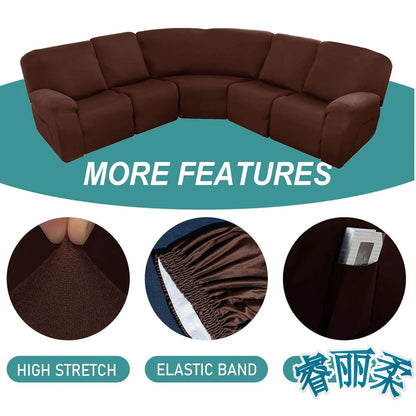 Milk Silk 7-Pieces Sectional Sofa Covers 5-Seater L Shape Recliner Sofa Cover Slipcover Washable Furniture Cover Protector