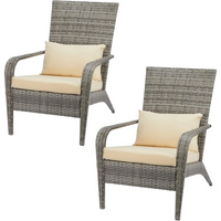 Outdoor Dining Adirondack Rattan Chair with Cushion and Pillow 2 Pieces Outdoor Wicker Patio Chairs
