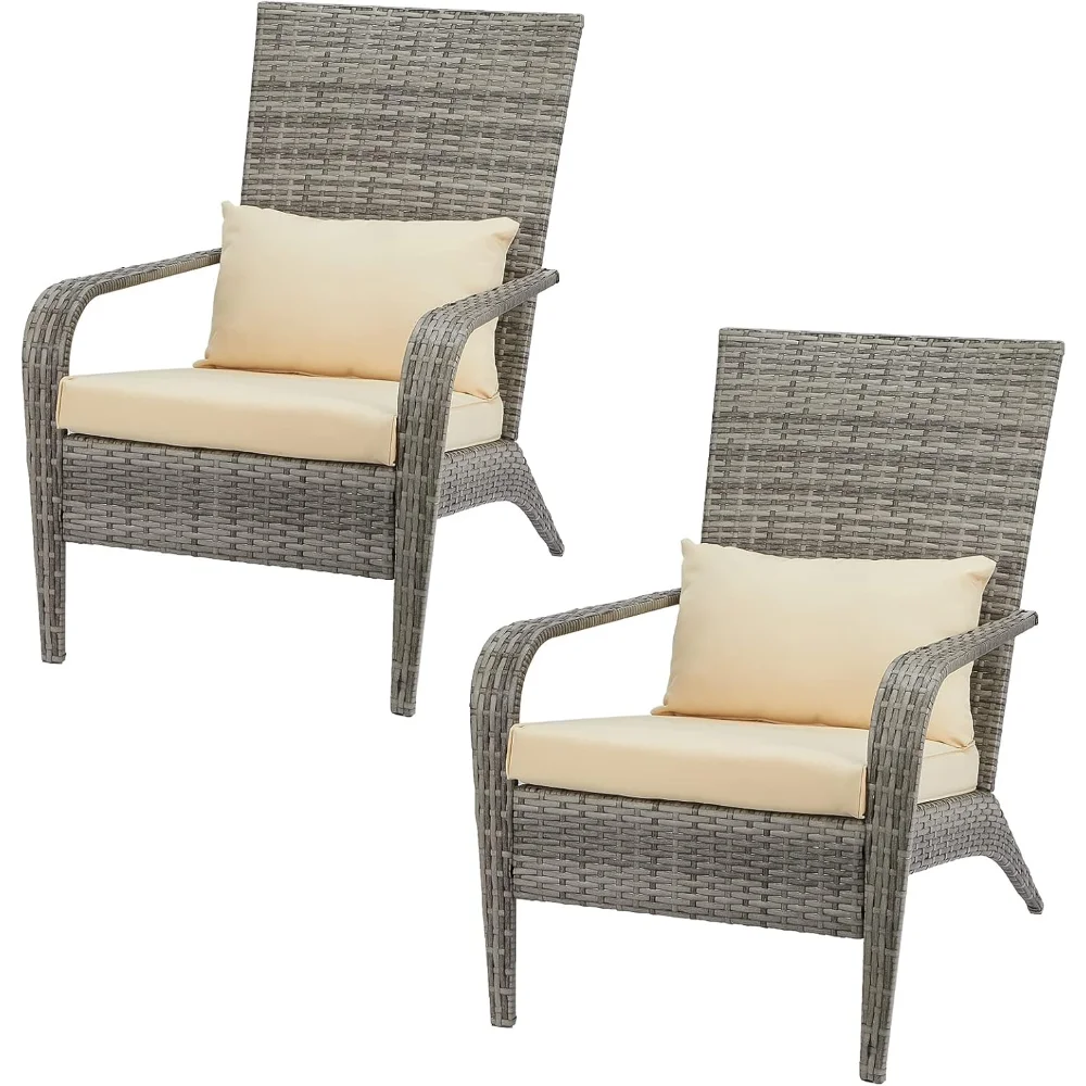 Outdoor Dining Adirondack Rattan Chair with Cushion and Pillow 2 Pieces Outdoor Wicker Patio Chairs