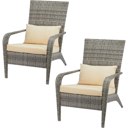 Outdoor Dining Adirondack Rattan Chair with Cushion and Pillow 2 Pieces Outdoor Wicker Patio Chairs