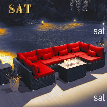 #For Patio Furniture Sectional Sofa with Gas Fire Pit Table Outdoor Patio Furniture Conversation Sets Propane Fire Pit&