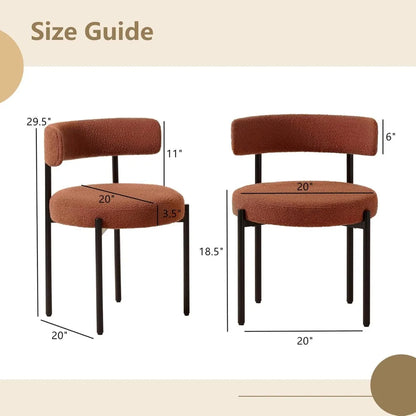 Boucle Dining Chairs Set of 4, Rust Dining Chairs with Upholstered Seat and Round Back, Mid-Century Modern Kitchen Chairs