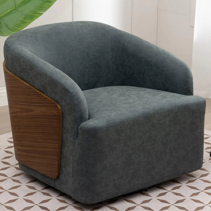 Swivel Accent Chair Faux Leather Swivel Barrel Chair Comfortable Mid Century Modern Chair Upholstered Metal Base, Customized
