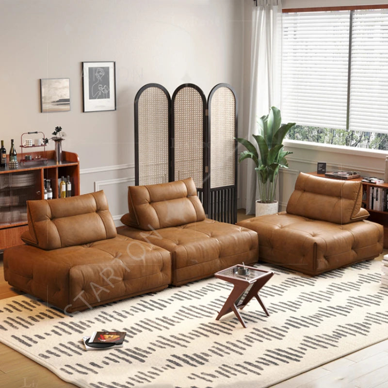 European Living Room Couch, Brown Modular Design, Villa Corner Sectional Style, Double Lounge Leather Canape Salon Furniture