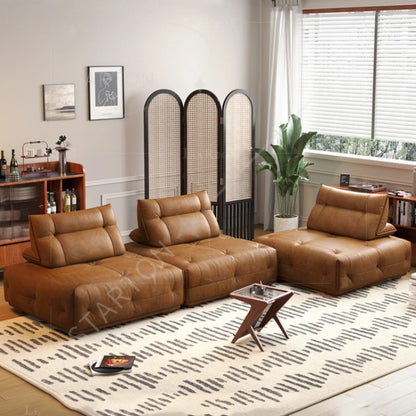 European Living Room Couch, Brown Modular Design, Villa Corner Sectional Style, Double Lounge Leather Canape Salon Furniture