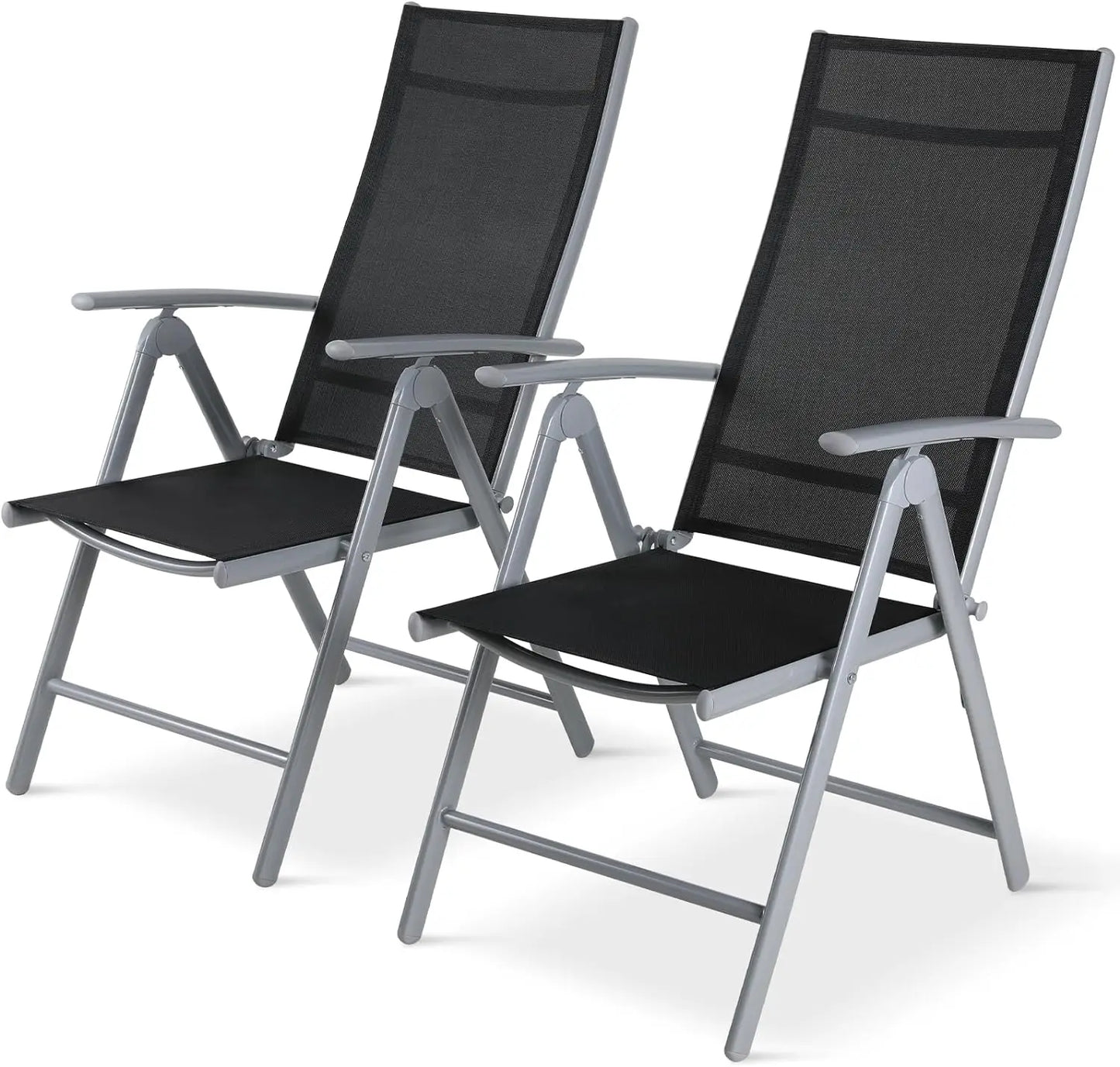 2PCS Foldable Lounge Chair Patio Folding Dining Chairs Aluminum Padded Adjustable High Back Lightweight Lawn Chair, Load 120kg