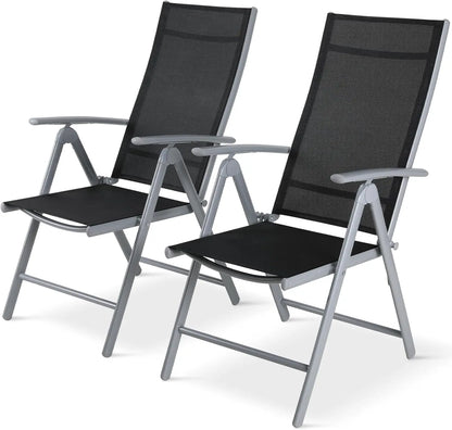 2PCS Foldable Lounge Chair Patio Folding Dining Chairs Aluminum Padded Adjustable High Back Lightweight Lawn Chair, Load 120kg