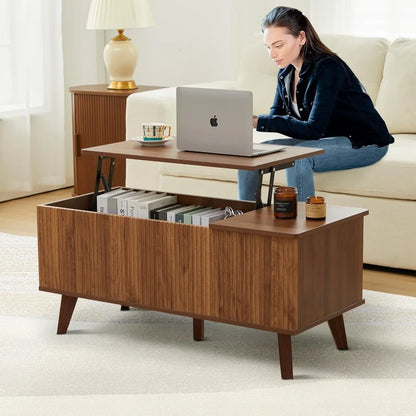 Modern Rectangular Coffee Table with Fluted Design, Lift Top and Hidden Storage
