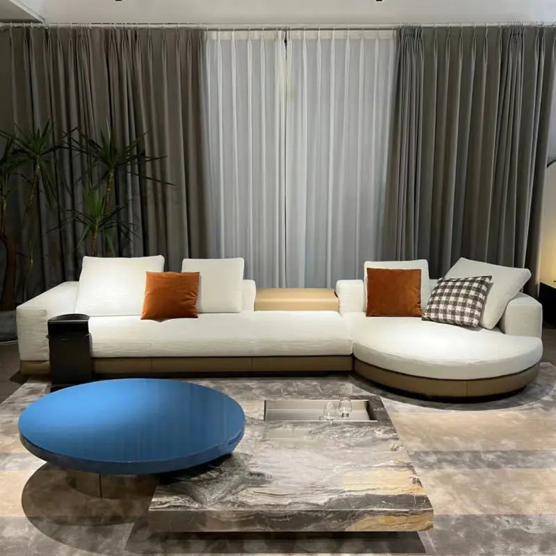 Modern simple straight corner cotton and linen round concubine modern living room sofa
