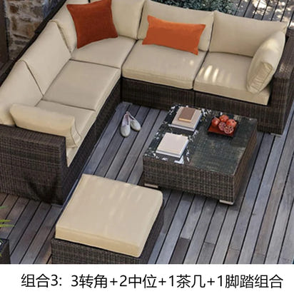 Terrace Modern Garden Sofas Outdoor Combination Courtyard Nordic Garden Sofas Waterproof Pe Rattan Furniture Sofá Jardín MHHYSF