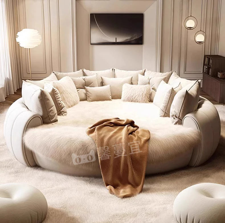 Fabric Round Bed Cream Wind Simple Double Wedding Light Luxury Adult Comfortable Bed Unusual High Quality Muebles Furniture