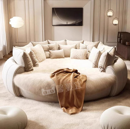 Fabric Round Bed Cream Wind Simple Double Wedding Light Luxury Adult Comfortable Bed Unusual High Quality Muebles Furniture