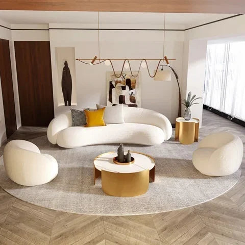 Light luxury small apartment curved lambswool sofa simple home living room fabric sofa beauty salon reception sofa chair