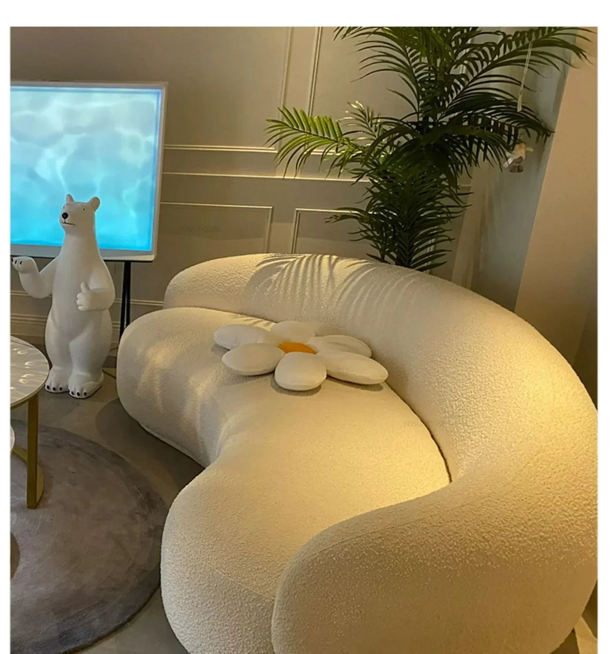 Curved Living Room Sofas Designer Beauty Salon Sofa Clothing Store Rest Area Reception Sofa Cream Style Living Room Furniture GL