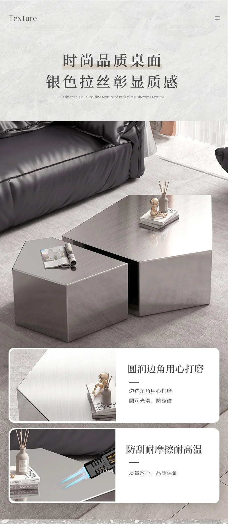Stainless Steel Coffee Table Light Luxury Modern Simple Coffee Table Fashionable Creative Living Room Furniture Quemo YS40CC