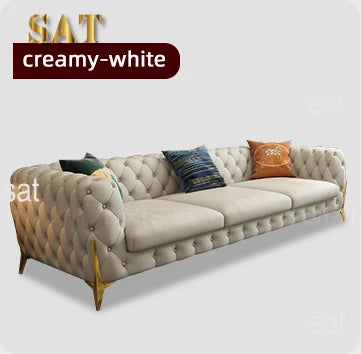 leather sofa setLight luxury sofa combination high-end living room furniture  Italian stainless steel modern art