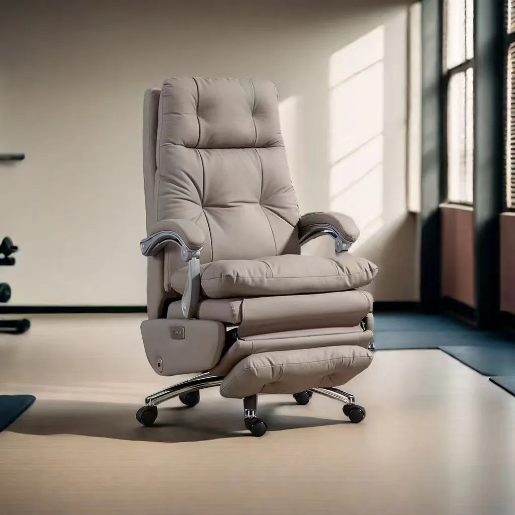 Ergonomic Leather Executive Office Chair Adjustable Armrests Stainless Steel Base Glide Seat Recline Meeting