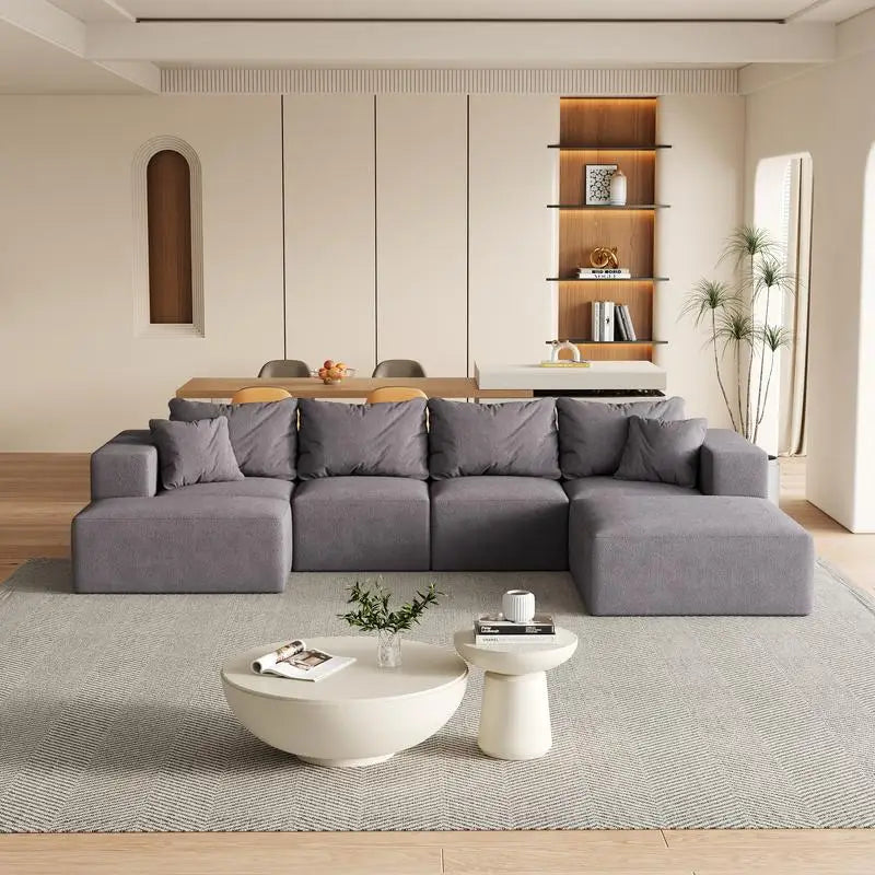 Modular 132" L-Shaped Sectional Sofa Set with 6 Pillows, Versatile Upholstered Couch for Living Room and Bedroom, Perfect for