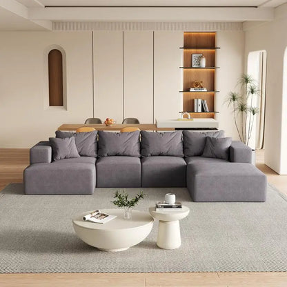 Modular 132" L-Shaped Sectional Sofa Set with 6 Pillows, Versatile Upholstered Couch for Living Room and Bedroom, Perfect for