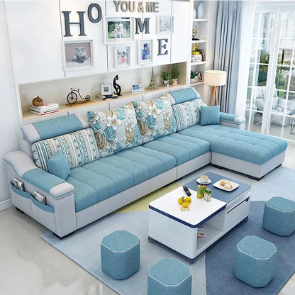 Room Fabric Sofa Modern Minimalist Home Corner Sofa Furniture Combination Nordic Solid Frame Fabric Sofa