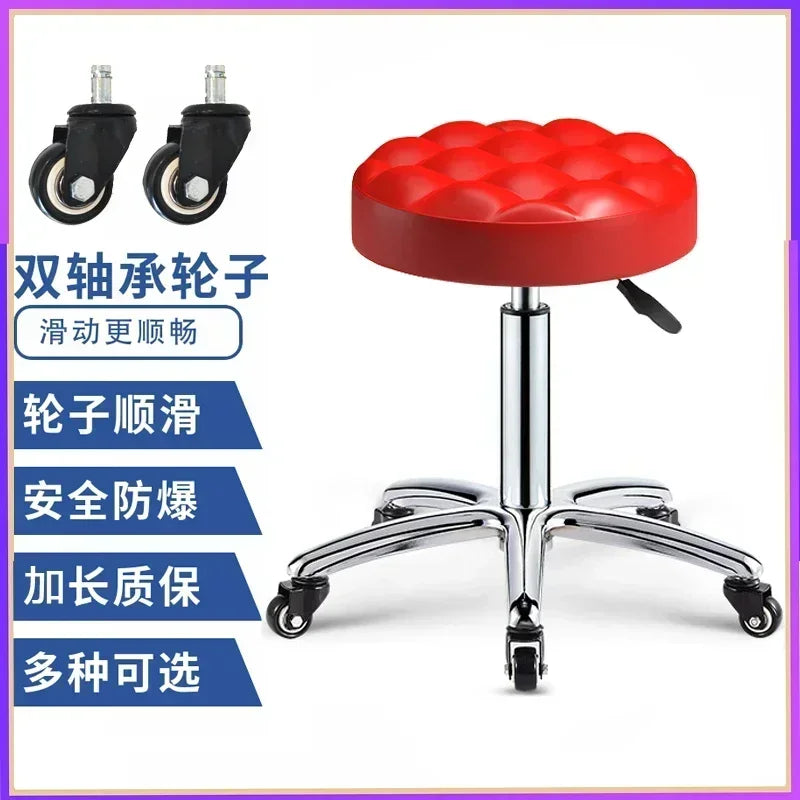 PU Leather Modern Rolling Stool Low Back Height Adjustable Work Salon Drafting Swivel Task Chair with Footrest