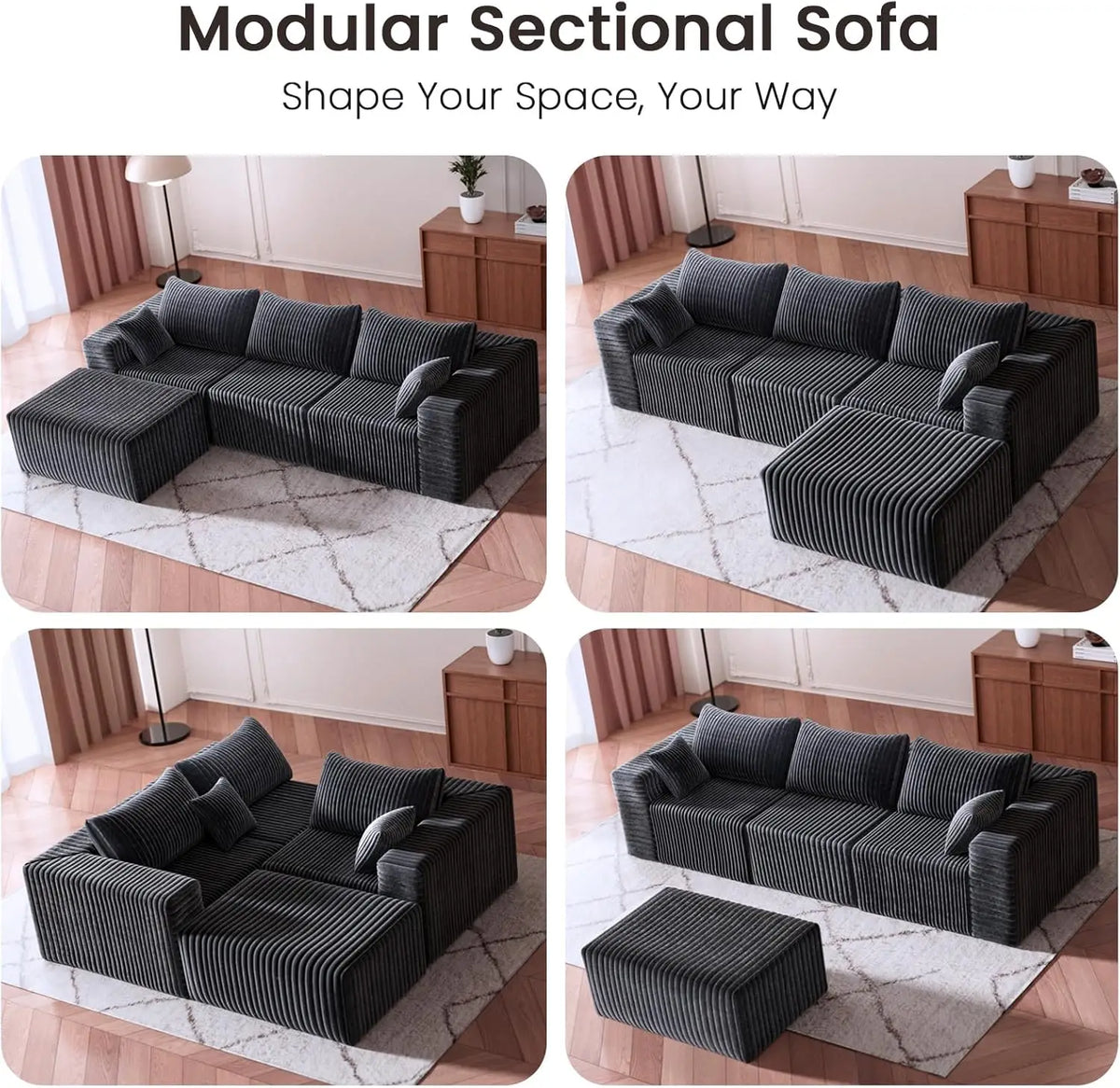 109.5 Modular Sectional Sofa, Modern L-Shape Cloud Sectional Couch with Deep Seat, Comfy Corduroy Fluffy Couch for Living Room B