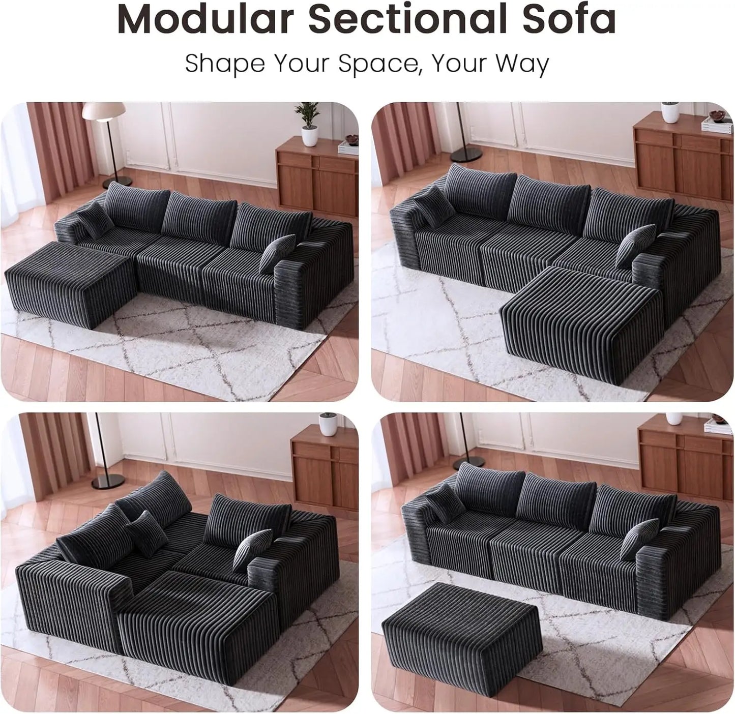 109.5 Modular Sectional Sofa, Modern L-Shape Cloud Sectional Couch with Deep Seat, Comfy Corduroy Fluffy Couch for Living Room B