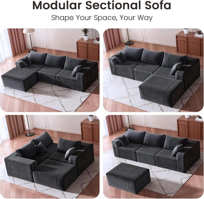 109.5 Modular Sectional Sofa, Modern L-Shape Cloud Sectional Couch with Deep Seat, Comfy Corduroy Fluffy Couch for Living Room B