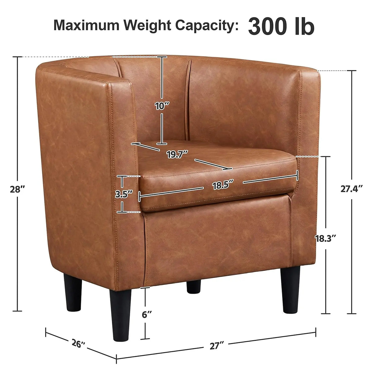 Accent Chair, PU Leather, Modern And Comfortable Armchairs, Upholstered Barrel Sofa Chair For Living Room Bedroom Waiting Room,