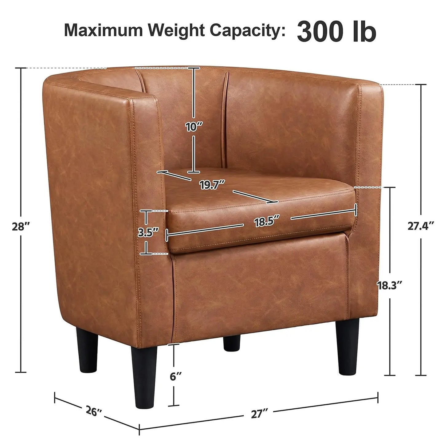 Accent Chair, PU Leather, Modern And Comfortable Armchairs, Upholstered Barrel Sofa Chair For Living Room Bedroom Waiting Room,