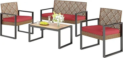 Sophia & William 4 Pieces Patio Conversation Set, Wicker Outdoor Furniture Set for 4, All Weather Outdoor Seating Set, Rattan Lo