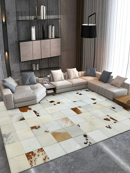 Modern Premium Cowhide Splicing Bedroom Carpet Home Docor Rugs For Living Room Natural White Plaid Floor Mat Customized Size Rug
