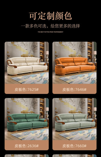 A38 Leather Sofa Luxury Villa Living Room New Chinese Style First Layer Cowhide European Solid Wood Home