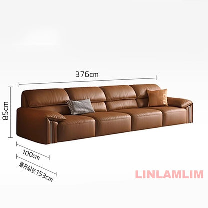 Modern Convertible Genuine Leather Sofa Bed – Multi-functional Electric Sleeper Couch with Adjustable Seats & Wide Chaise Lounge