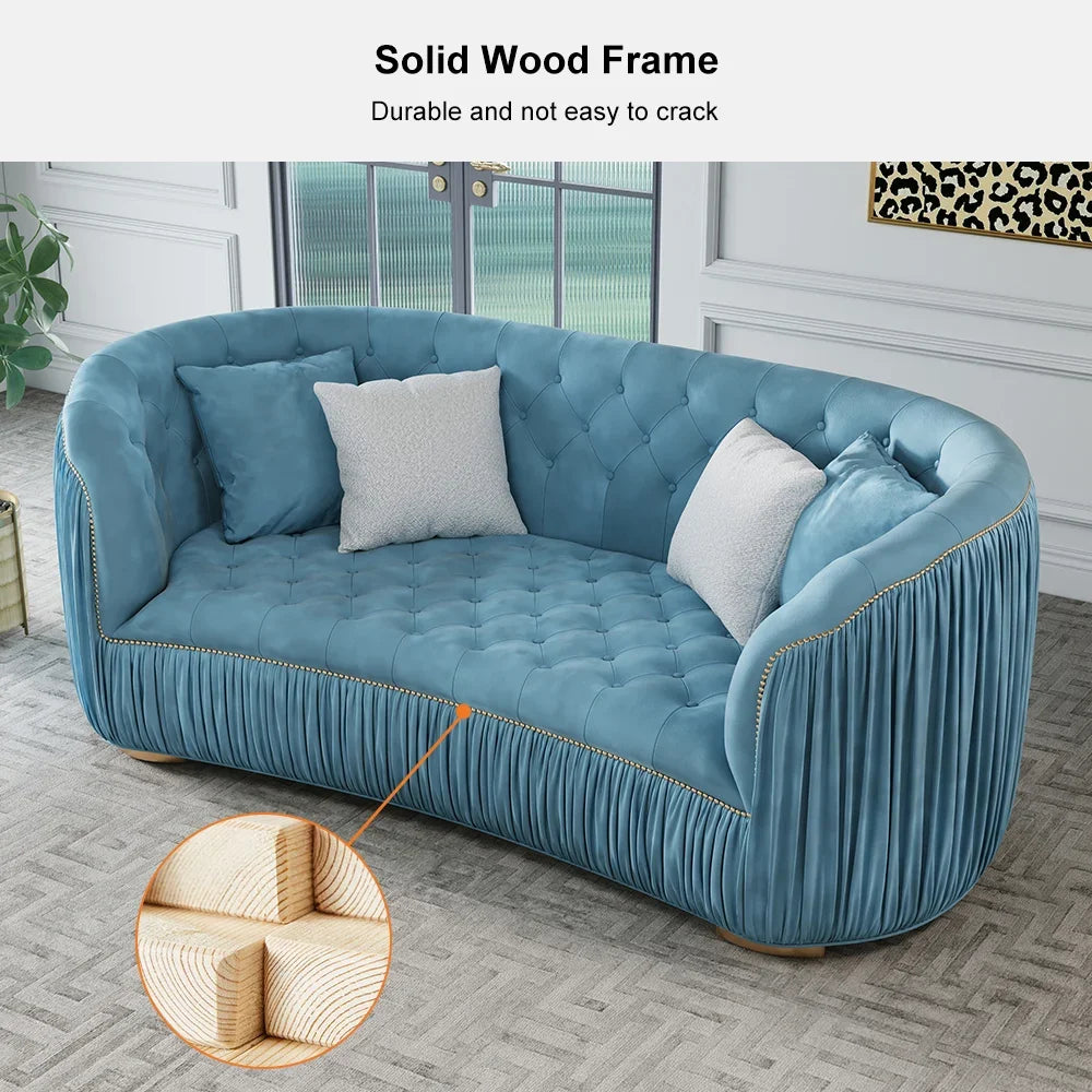 83"  Blue Velvet Curved Sofas Upholstered Tufted 3-Seater Sofa Couch Luxury Modern for for Home Apartment Living Room furniture
