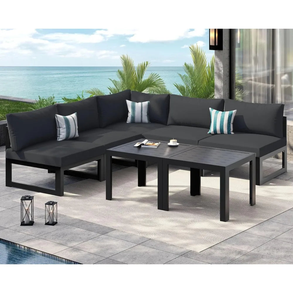 5 Person Luxury Aluminum Outdoor Sectional Sofa with Side Table, Large L Shaped Patio Furniture Set, 29" Deep Wide, Customized