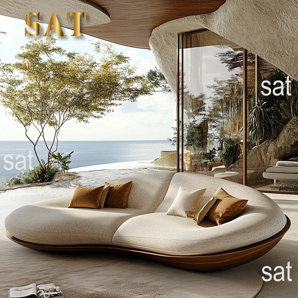 Curved Garden Furniture Living Room Wooden Sofa Sets Solid Wood Patio Sofa