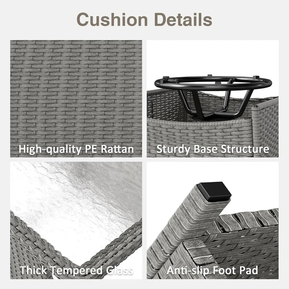 7 Pieces Rattan Sofa - Outdoor Furniture Patio Conversation Set with Swivel Rocking Chairs, Coffee Table & Ottomans for Backyar