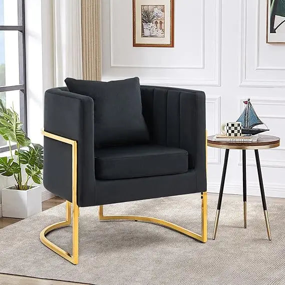 Modern Velvet Barrel Armchair with Lumbar Pillow, Mid-Century Upholstered Accent Chair for Living Room, Bedroom, Single Sofa Clu