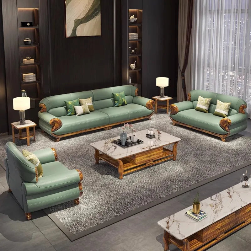 Leather, living room, sofa, combination, modern, simple, light luxury, style, solid wood