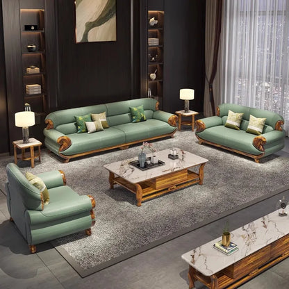 Leather, living room, sofa, combination, modern, simple, light luxury, style, solid wood