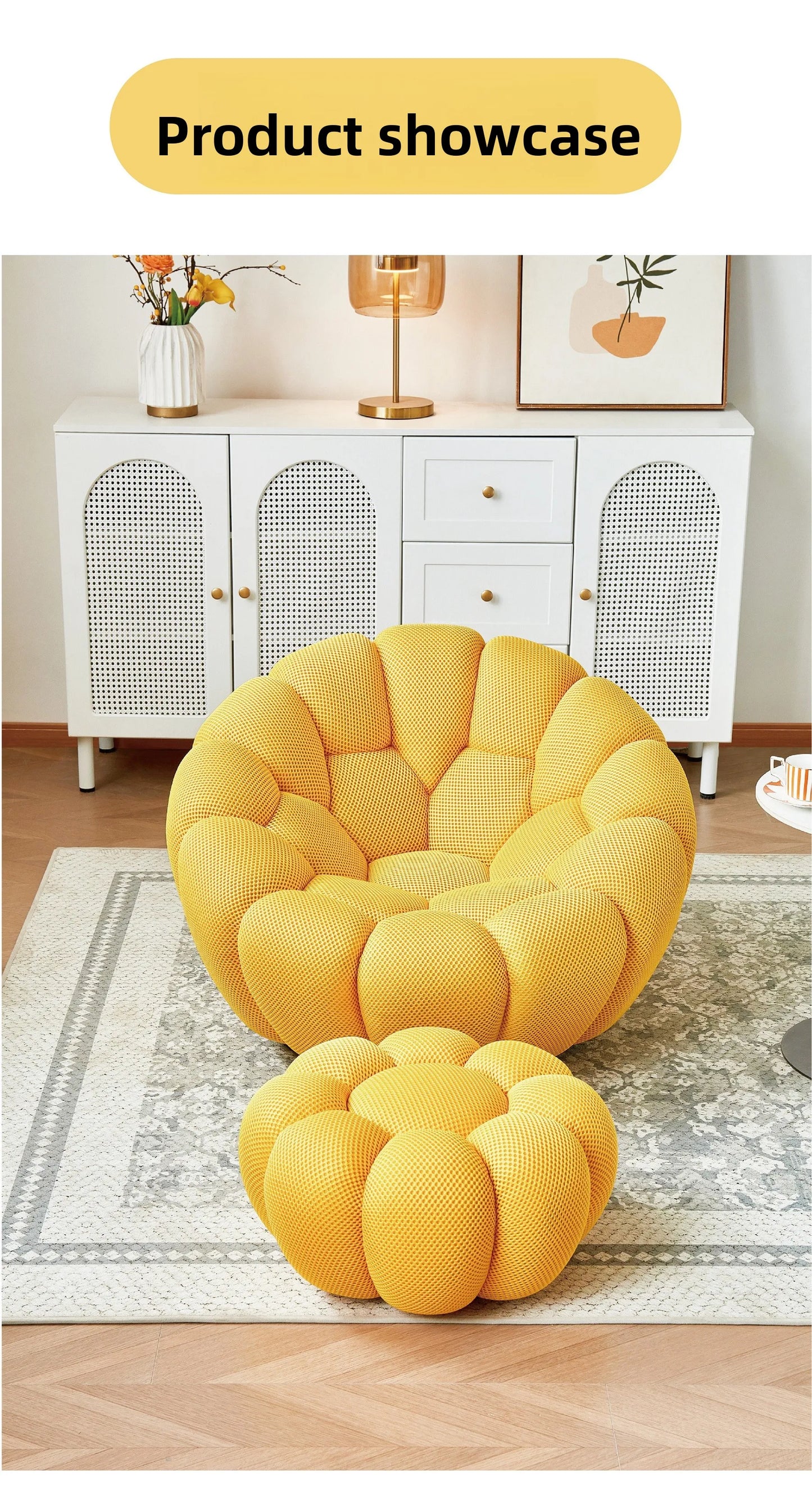 Modern Pumpkin Chair Luxury Bubble Sofa Single Lounge Seat Lazy Recliner for Bedroom Balcony Living Room Aesthetic Accent