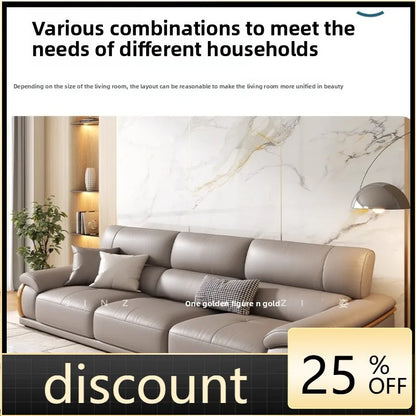 LMM living room modern simple leather sofa light luxury combination large and small apartment leather art