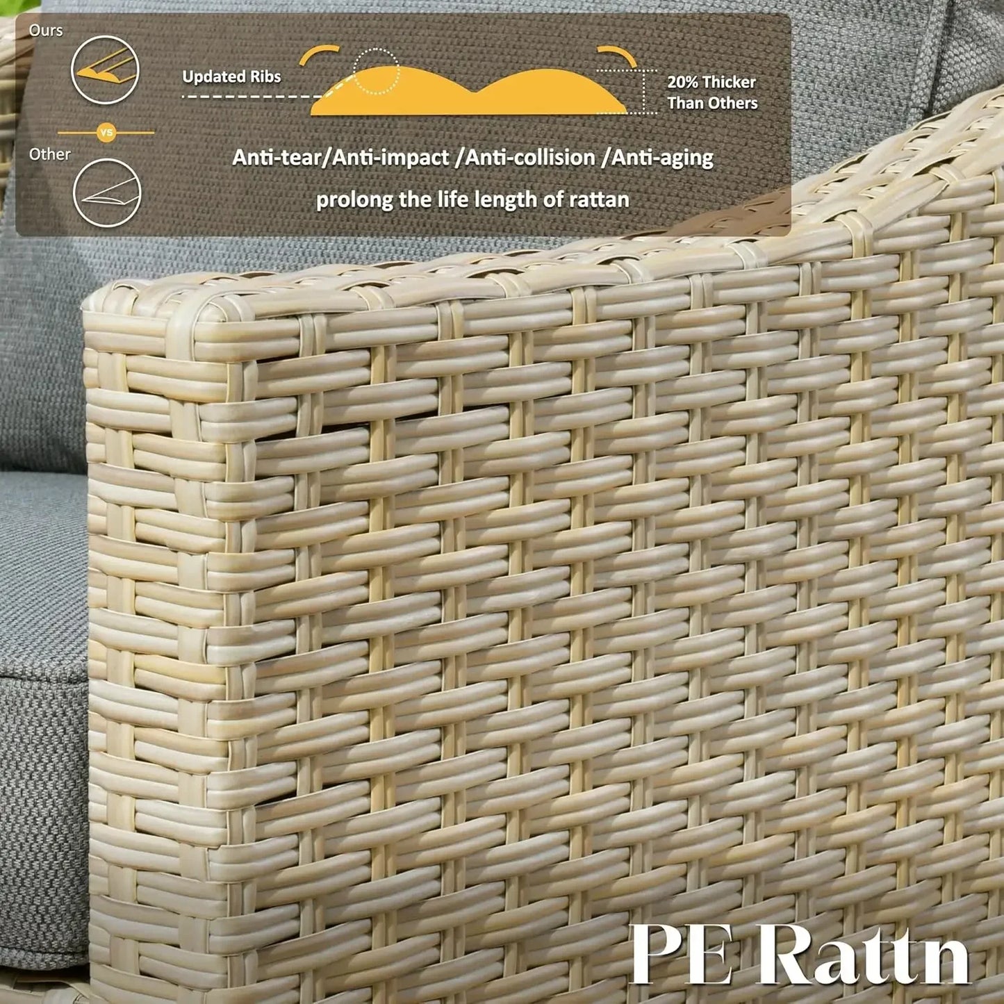 Wicker Patio Furniture Set Modern Outdoor Conversation  Sofa with Cushion and Ottomans for Garden, Poolside, Backyard