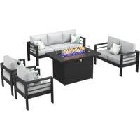 Furniture Set with Fire Pit Table 5 Piece Patio Modular Conversation Chat Sofa Modern Seating Set