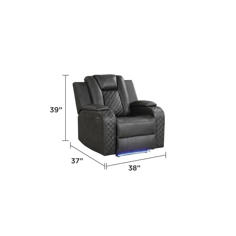 Gray Faux Leather 3-Piece LED Power Recliner Set