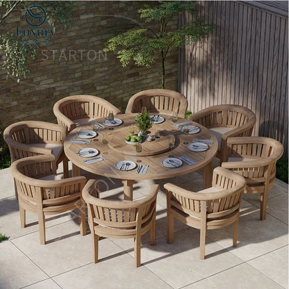 Modern Patio Furniture Set Solid Teak Wood Round Outdoor Table Set 8 Seats Garden Table Sets
