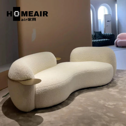 Modern light luxury living room lamb wool curved pea sofa, Italian cream ins style fashion cashew sofa customization