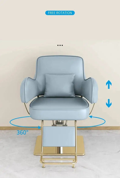 Round Chair Professional Barber Chairs Mirror Hair Salon Women's Beauty Men's Shaving Rotating Ergonomic Wheels Reclining Silla