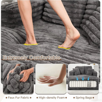 [Limited Stock!]56"W Oversized Chaise Lounge Chair Indoor,Plush Faux Fur Sleeper Sofa Couch Bed with Pillows&Wide Armrest,Fluffy